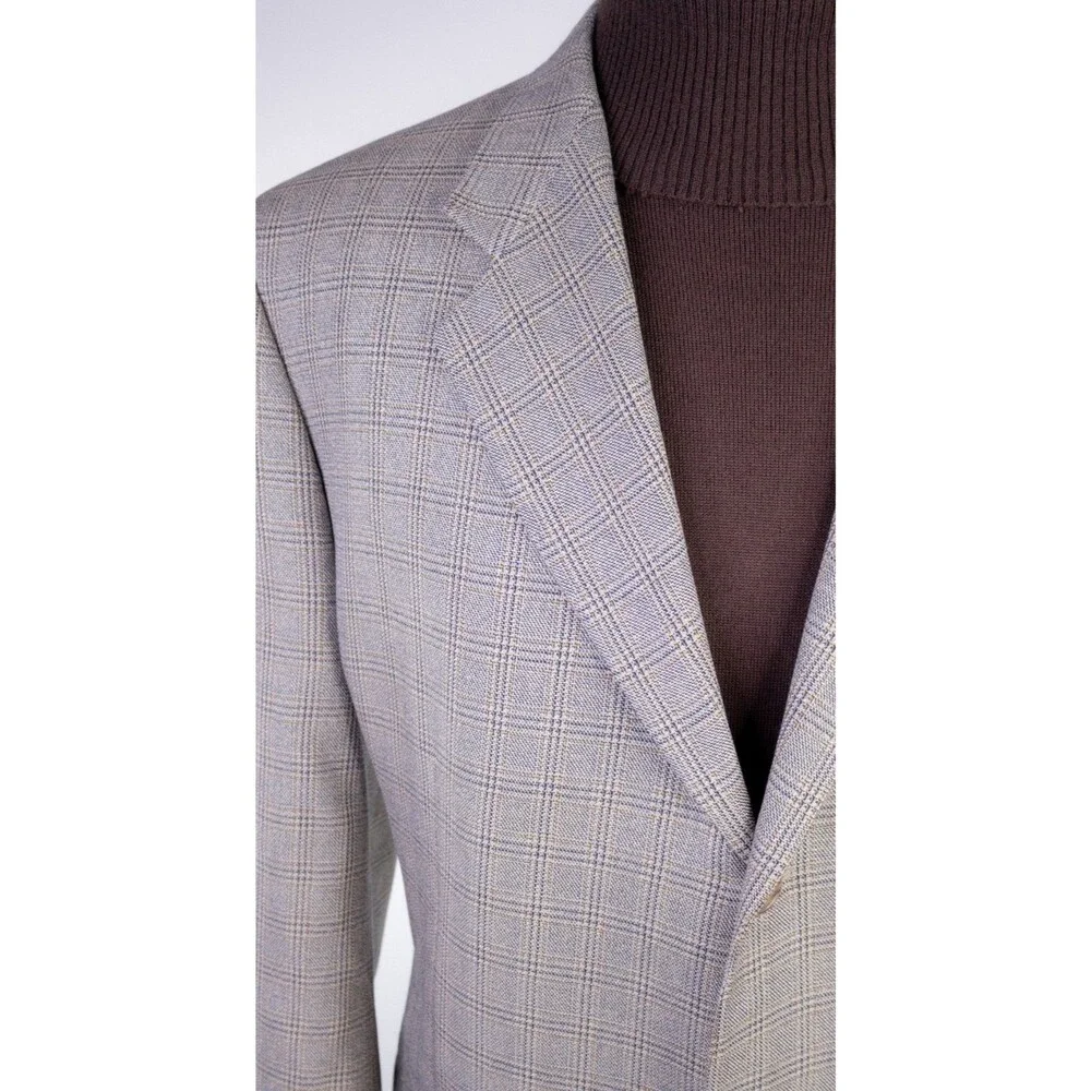 Corneliani Silk Wool Sport Coat Blazer Casual Jacket Sz 46L Windowpane 3 Button